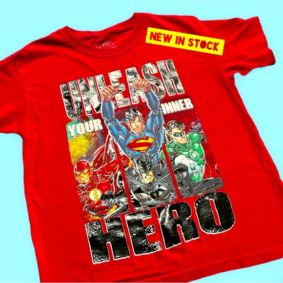 Boys Red Justice League T-shirt - Picture 1 of 2